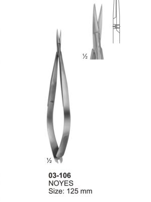 Sirgikal 03-106 NOYES Micro Scissors Spring Type with Flat Handles
