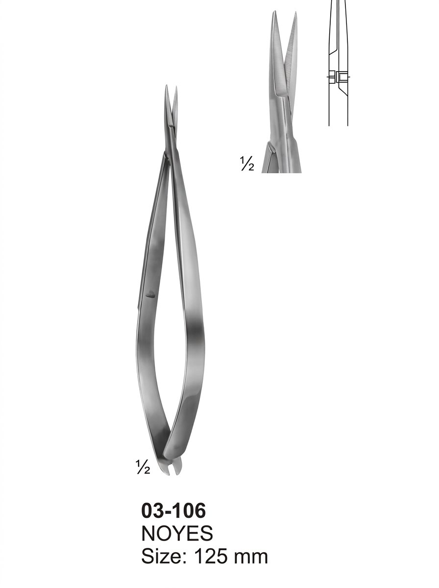 Sirgikal 03-106 NOYES Micro Scissors Spring Type with Flat Handles