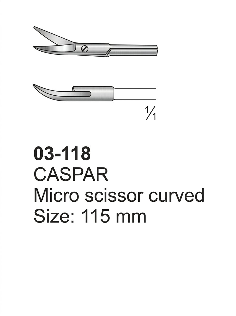 Sirgikal 03-118 CASPAR Micro Scissors Spring Type with Flat Handles